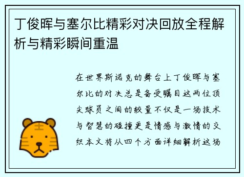 丁俊晖与塞尔比精彩对决回放全程解析与精彩瞬间重温